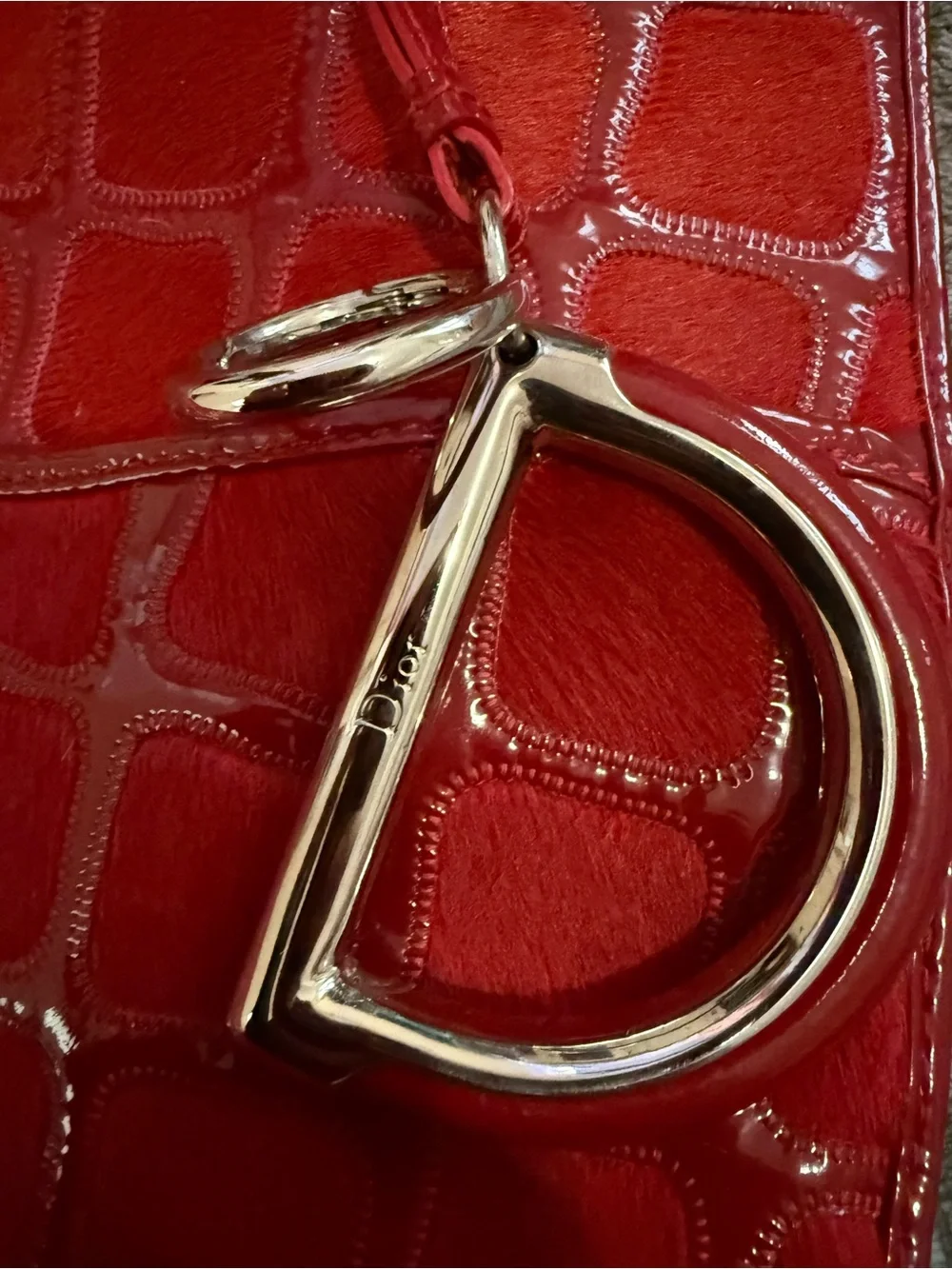 Christian Dior Vintage Red Pony Hair Hobo Bag with Metal D-Ring Accent